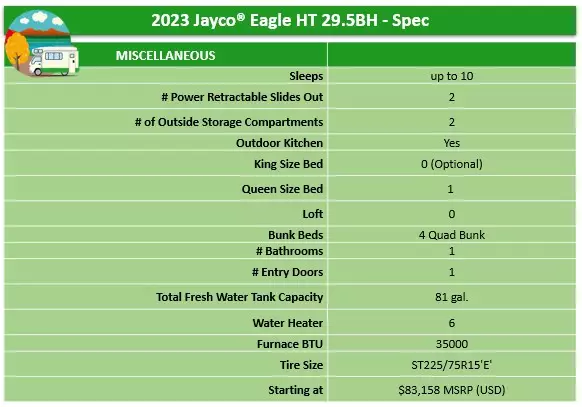 2023 Jayco Eagle 29.5BHOK Spec