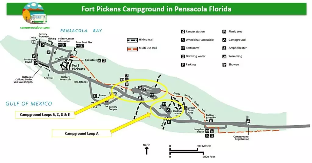 Fort Pickens Campground map loops