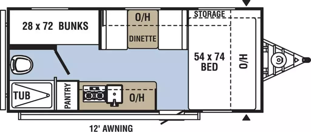 best floorplans travel trailers under 3000 lbs with bunk beds and a bathroom