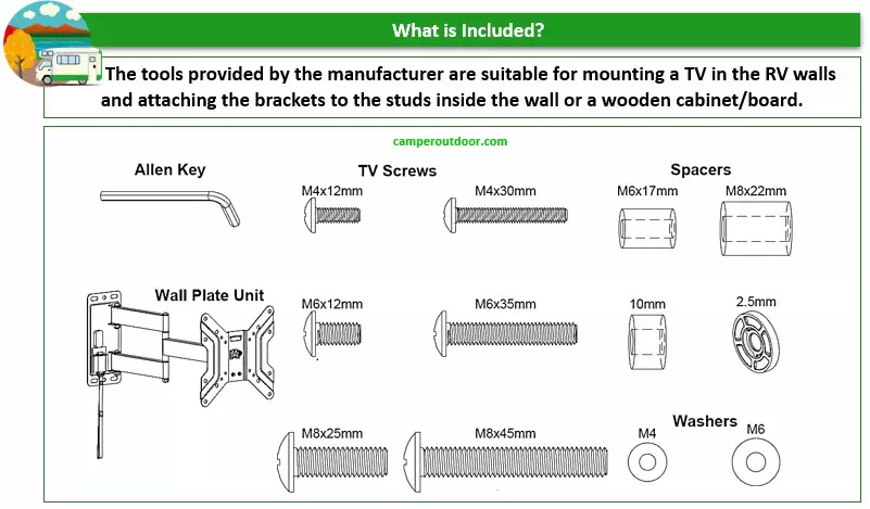 what kind of tools are provided with the tv mount for an rv