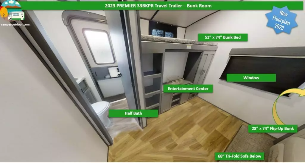 Best Bunk Room Travel Trailer 2023 1 ½ Bath Floor Plan review 