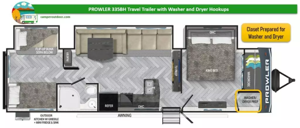 PROWLER 335BH floor plan with washer and dryer