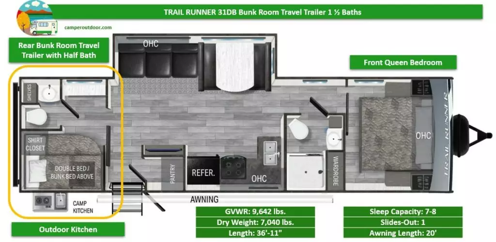travel trailer with mid bunk room
