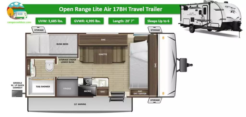small bunkhouse travel trailers under 21 feet open range
