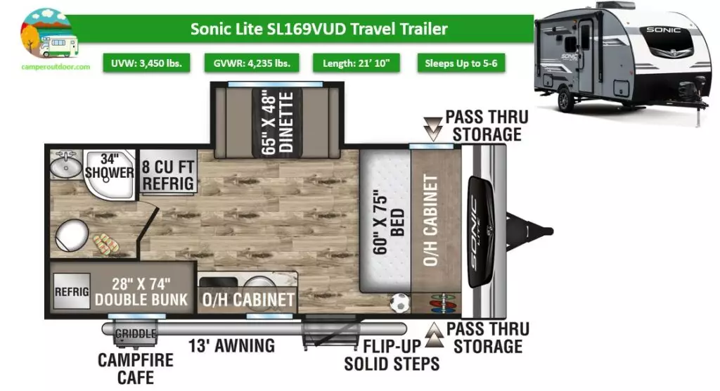 bunkhouse travel trailer under 21 feet sonic lite