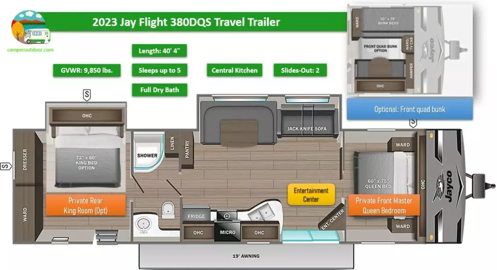 2023 Jay Flight 380DQS Travel Trailer with 2 Queen Bedrooms