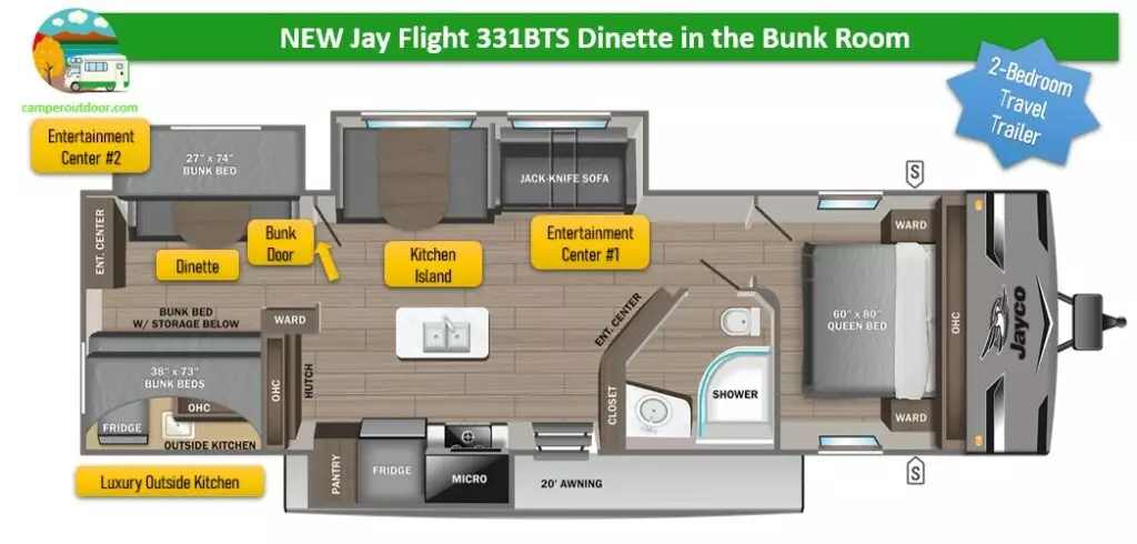 new 2023 jay flight 331bts best travel trailers for full-time living with a family  