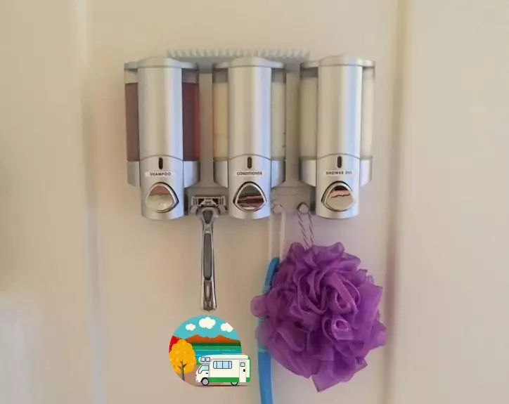 rv storage ideas for bathroom soap and shower dispenser