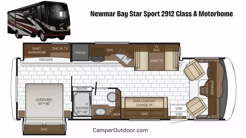 new 2024 class a rv floor plan newmar bay star sport 2912