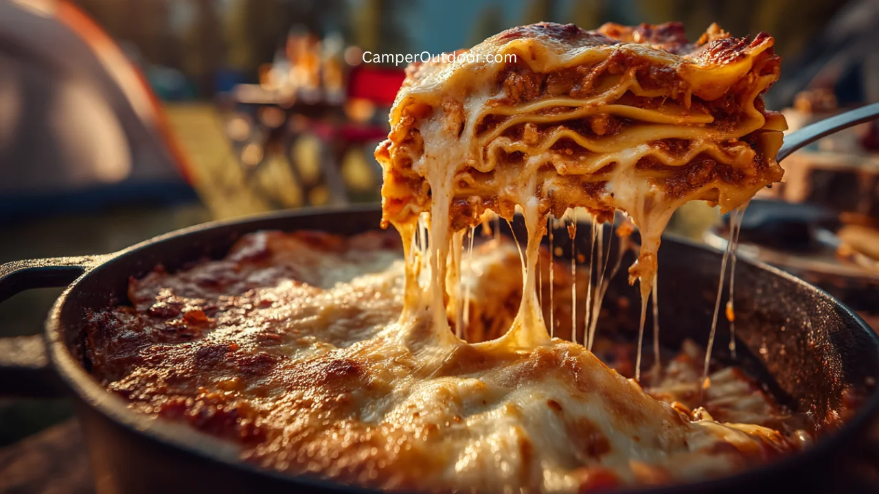 easy Dutch oven lasagna recipe for camping trips